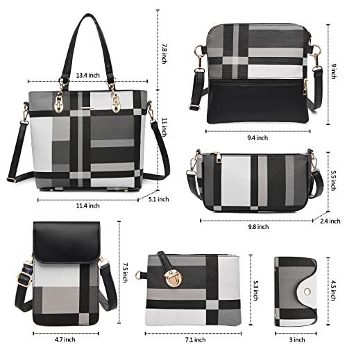 OTMIPIML Purses and Handbags for Women Synthetic Leather Tote Crossbody Bags Satchel Purses Set 6pcs (1A-Black)