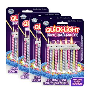 best party ever! quick light birthday candles – amazing chain reaction – lighting one candle lights them all – multi-color – great for birthdays and more – 4-pack (48 candles)