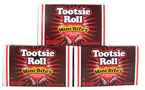 Tootsie Roll Mini Bites Candy Coated Chews Movie Theater Box, 3.5 oz (Pack of 3)