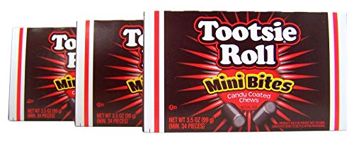 Tootsie Roll Mini Bites Candy Coated Chews Movie Theater Box, 3.5 oz (Pack of 3)