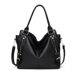 wioleta leather handbags for women shoulder large ladies purse satchel tote bag crossbody bag (black)