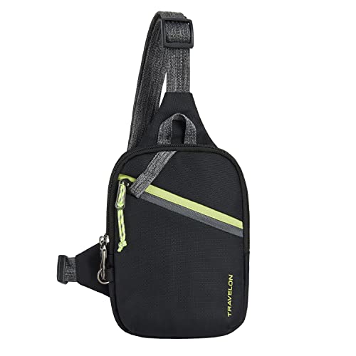 Travelon Greenlander Sustainable Anti-Theft Compact Sling, Jet Black, 5" W x 7.25" H x 1.75" D
