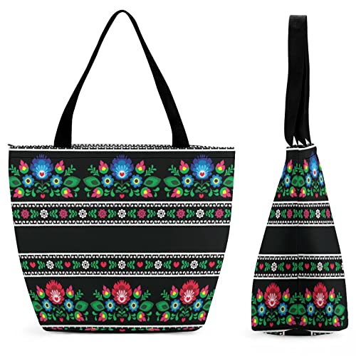 Polish Folk Art with Flowers Stylish Tote Bag Casual Ladies Shoulder Bags For Work School Travel Business Shopping