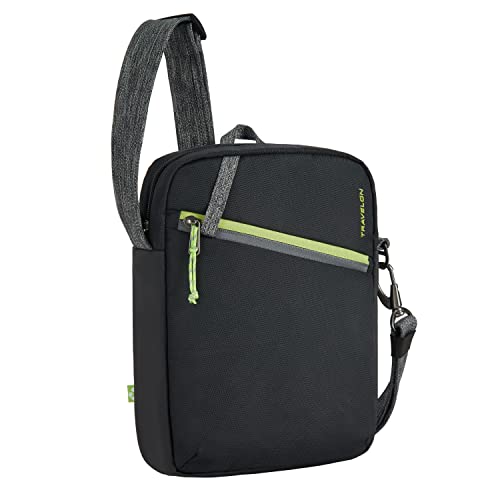 Travelon Greenlander Sustainable Anti-Theft Small Crossbody, Jet Black, 7.5" W x 10.5" H x 2.75" D