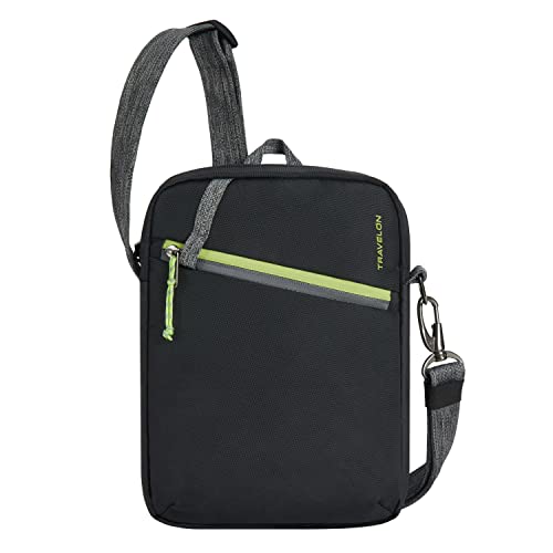 Travelon Greenlander Sustainable Anti-Theft Small Crossbody, Jet Black, 7.5" W x 10.5" H x 2.75" D