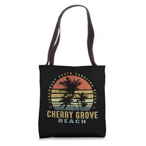 cherry grove beach retro palm sunset – beach lover design tote bag