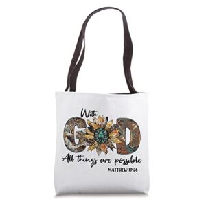 Sunflower With God All Things Are Possible For Christian Tote Bag