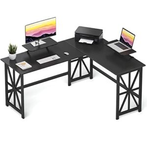 greenforest l shaped desk with 2 monitor stand 50.4 inch reversible corner computer desk home office gaming workstation easy assembly,black