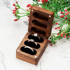 COSISO Walnut Wooden Wedding Ring Storage Box,Solid Ring Holder for Ring 3 Slots Wedding Ceremony Engagement Birthday (Black Inner)