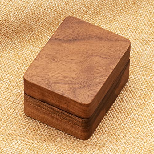 COSISO Walnut Wooden Wedding Ring Storage Box,Solid Ring Holder for Ring 3 Slots Wedding Ceremony Engagement Birthday (Black Inner)