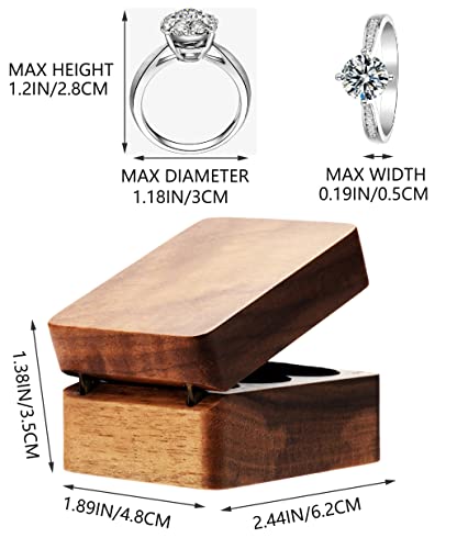 COSISO Walnut Wooden Wedding Ring Storage Box,Solid Ring Holder for Ring 3 Slots Wedding Ceremony Engagement Birthday (Black Inner)