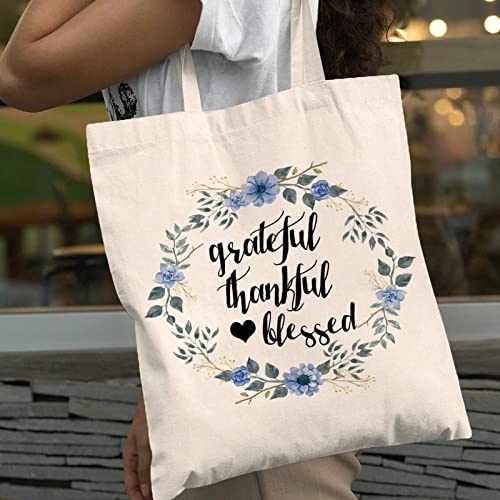 Canvas Shoulder Bag 15x18 Inch,Grateful Thankful Blessed Tote Bag for Books,Birthday Inspirational Gifts for Kids Girls Women (wkx426tk6h4v)