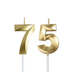 gold 75th & 57th birthday candles,gold number 75 57 cake topper for birthday decorations party decoration