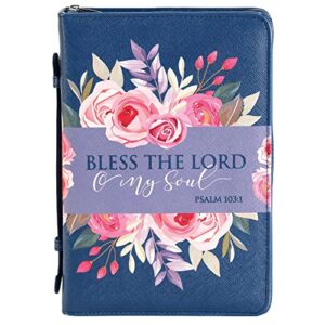 white dove designs bible cover-bless the lord o my soul-navy floral-lrg