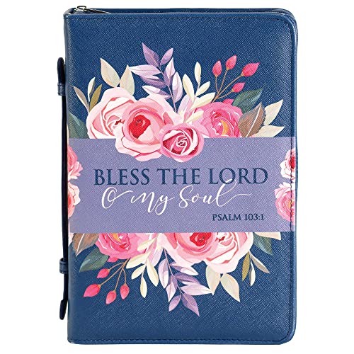 White Dove Designs Bible Cover-Bless The Lord O My Soul-Navy Floral-LRG