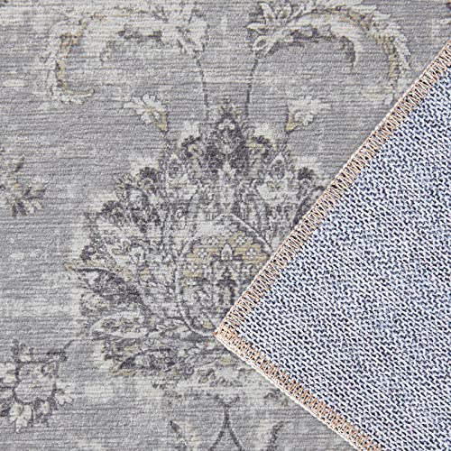 COLLACT Runner Rug 2x6 Area Rug Hallway Persian Rug Vintage Grey Floral Print Carpet Distressed Rug Indoor Mat Foldable Thin Rug Non Slip Accent Rug Kitchen Living Room Bedroom Dining Room