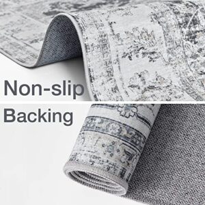 COLLACT Runner Rug 2x6 Area Rug Hallway Persian Rug Vintage Grey Floral Print Carpet Distressed Rug Indoor Mat Foldable Thin Rug Non Slip Accent Rug Kitchen Living Room Bedroom Dining Room