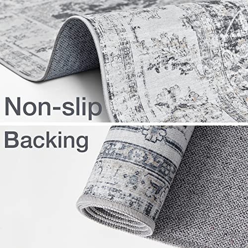 COLLACT Runner Rug 2x6 Area Rug Hallway Persian Rug Vintage Grey Floral Print Carpet Distressed Rug Indoor Mat Foldable Thin Rug Non Slip Accent Rug Kitchen Living Room Bedroom Dining Room