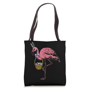 pink flamingo bunny easter eggs rabbit ears tote bag