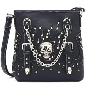 sugar skull day of the dead cross bone concealed carry purse women cross body handbag shoulder bag (#2 black)