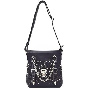 Sugar Skull Day of the Dead Cross Bone Concealed Carry Purse Women Cross Body Handbag Shoulder Bag (#2 Black)