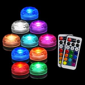 rikiss submersible led lights with remote, waterproof mini tea lights led underwater lights for vase centerpiece aquarium lights for fish tank fountain pools light led lamp, colorful, 10pcs