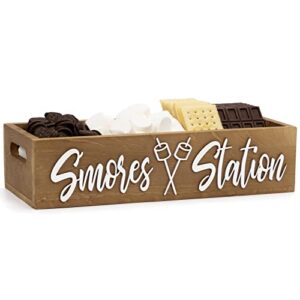 pugez s’mores station box, smores kit for fire pit, smores maker tabletop outdoor farmhouse camping décor, rustic 3d style s’mores storage caddy, smores bbq housewarming gift