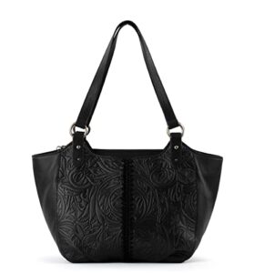 the sak womens bolinas leather satchel, black leaf embossed, one size us