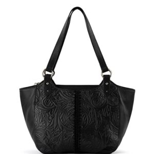 The Sak Womens Bolinas Leather Satchel, Black Leaf Embossed, One Size US