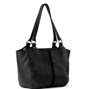 The Sak Womens Bolinas Leather Satchel, Black Leaf Embossed, One Size US