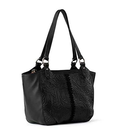 The Sak Womens Bolinas Leather Satchel, Black Leaf Embossed, One Size US