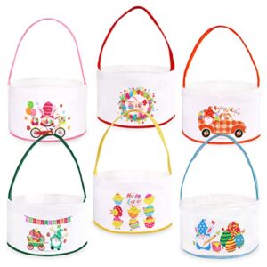 6pcs small easter baskets stuffers for kids with handle – egg hunt canvas buckets basket gift party supplies boys girls 7x10inches