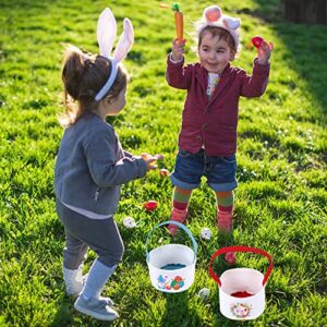 6PCS Small Easter Baskets Stuffers for Kids with Handle - Egg Hunt Canvas Buckets Basket Gift Party Supplies Boys Girls 7x10Inches