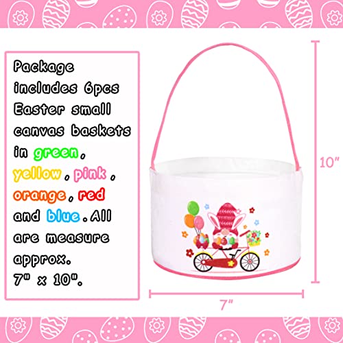 6PCS Small Easter Baskets Stuffers for Kids with Handle - Egg Hunt Canvas Buckets Basket Gift Party Supplies Boys Girls 7x10Inches