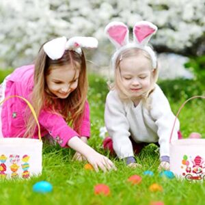 6PCS Small Easter Baskets Stuffers for Kids with Handle - Egg Hunt Canvas Buckets Basket Gift Party Supplies Boys Girls 7x10Inches