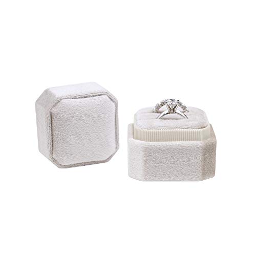 BLUTETE Octagon Square Ring Box Wedding Engagement Ring Set Keepsake Box Bridal Photo Gift Box (Champagne)