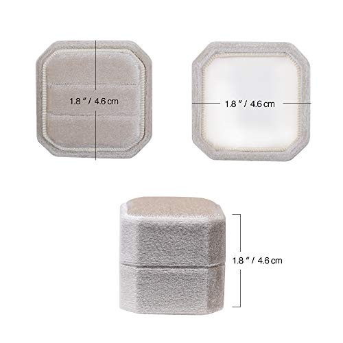 BLUTETE Octagon Square Ring Box Wedding Engagement Ring Set Keepsake Box Bridal Photo Gift Box (Champagne)