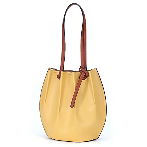 Yohora Women’s Tote Bag Genuine Leather Bucket Bag Retro Top Handle Handbag with Inner Pocket Shoulder Purse Wallet for Travel