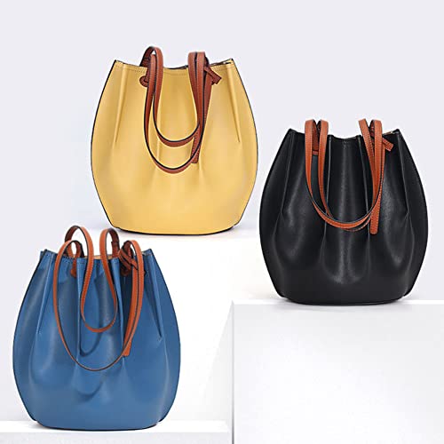 Yohora Women’s Tote Bag Genuine Leather Bucket Bag Retro Top Handle Handbag with Inner Pocket Shoulder Purse Wallet for Travel