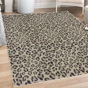 lunarable animal print decorative rug, leopard skin wildlife safari design creative contemporary art, quality carpet for bedroom dorm and living room, 4′ x 5′ 5″, dark eggshell