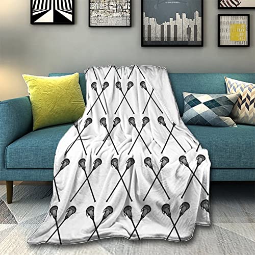 Fluffy Throw Blanket Warm Ultra-Soft Micro Fleece Blanket Luxury Blanket Throws Cozy Crossed Lacrosse Sticks Pattern Travel Throw Blanket