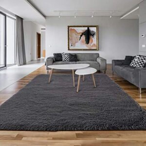 asvin 5×7 area rug, fluffy living room area rug, luxury large area rug, non-skid fleece carpets for bedroom home décor, soft plush furry rug for kids room, washable floor rug (5×7 feet, grey)