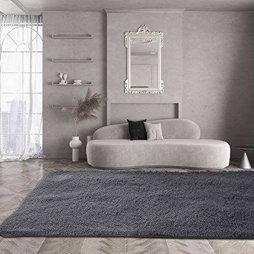 Asvin 5x7 Area Rug, Fluffy Living Room Area Rug, Luxury Large Area Rug, Non-Skid Fleece Carpets for Bedroom Home Décor, Soft Plush Furry Rug for Kids Room, Washable Floor Rug (5x7 Feet, Grey)