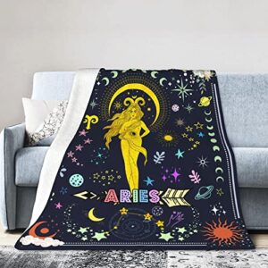 Anime Aries Throw Blanket Constellation Blankets Soft Horoscope Astrology Flannel Throw Blankets Zodiac Sign 60"X50"