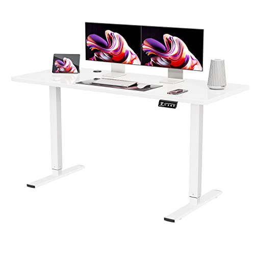 YESHOMY Height Adjustable Electric Standing Desk 55 inch Computer Table, Home Office Workstation, 55in, White Leg/White Top