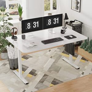 YESHOMY Height Adjustable Electric Standing Desk 55 inch Computer Table, Home Office Workstation, 55in, White Leg/White Top