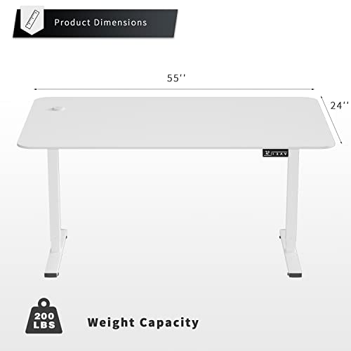 YESHOMY Height Adjustable Electric Standing Desk 55 inch Computer Table, Home Office Workstation, 55in, White Leg/White Top