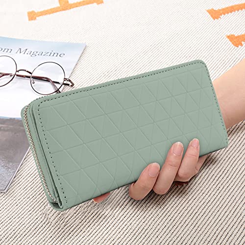 TAN.TOMI Wallets for Women,Vegan Leather Card Holder Bifold Womens Wallet,Large Capacity Wallet Women Zipper Coins Pocket with ID Window Light mint