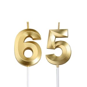 gold 65th & 56th birthday candles,gold number 65 56 cake topper for birthday decorations party decoration