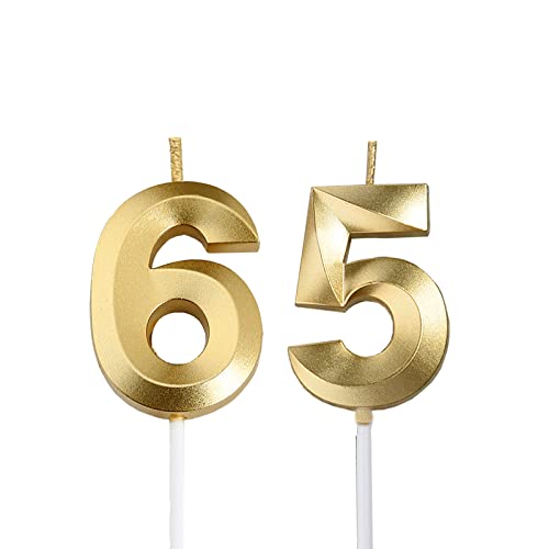 Gold 65th & 56th Birthday Candles,Gold Number 65 56 Cake Topper for Birthday Decorations Party Decoration